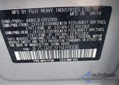 2015 Subaru Forester 2.5I Limited z USA, uszkodzony, nr VIN JF2SJAHC8FH499006